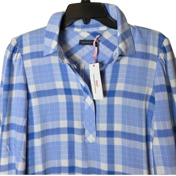 Vineyard Vines Plaid Popover  Dress Womens S Blue Calm Water New [$168 2Q011323 - Picture 2 of 15